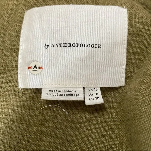 Anthropologie Green Blazer 6 Linen‎ Blend Asymmetrical Back Avant Grade - Picture 8 of 10